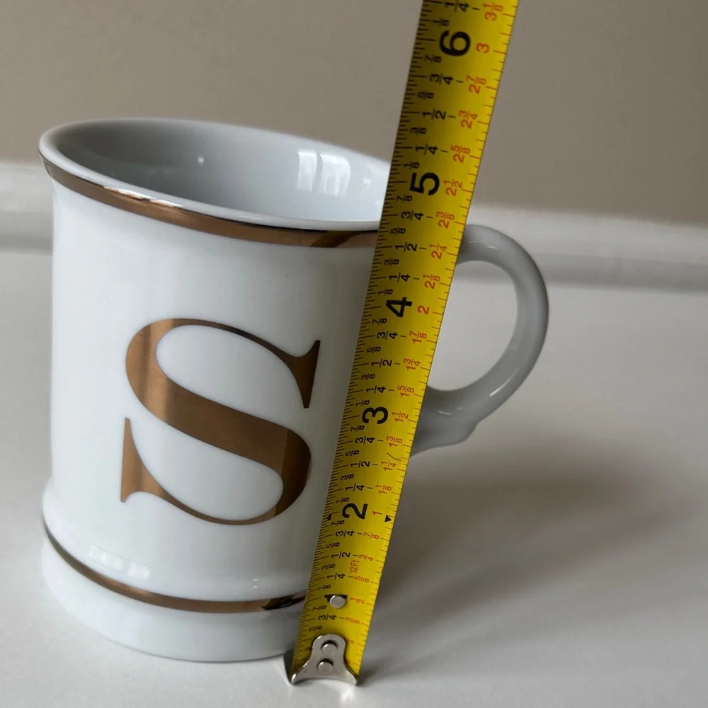Williams Sonoma Monogram 'S' White Ceramic Mug with Gold Trim